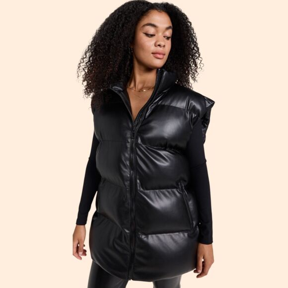 Good American Oversized Leather Puffer Vest - Picture 1 of 8